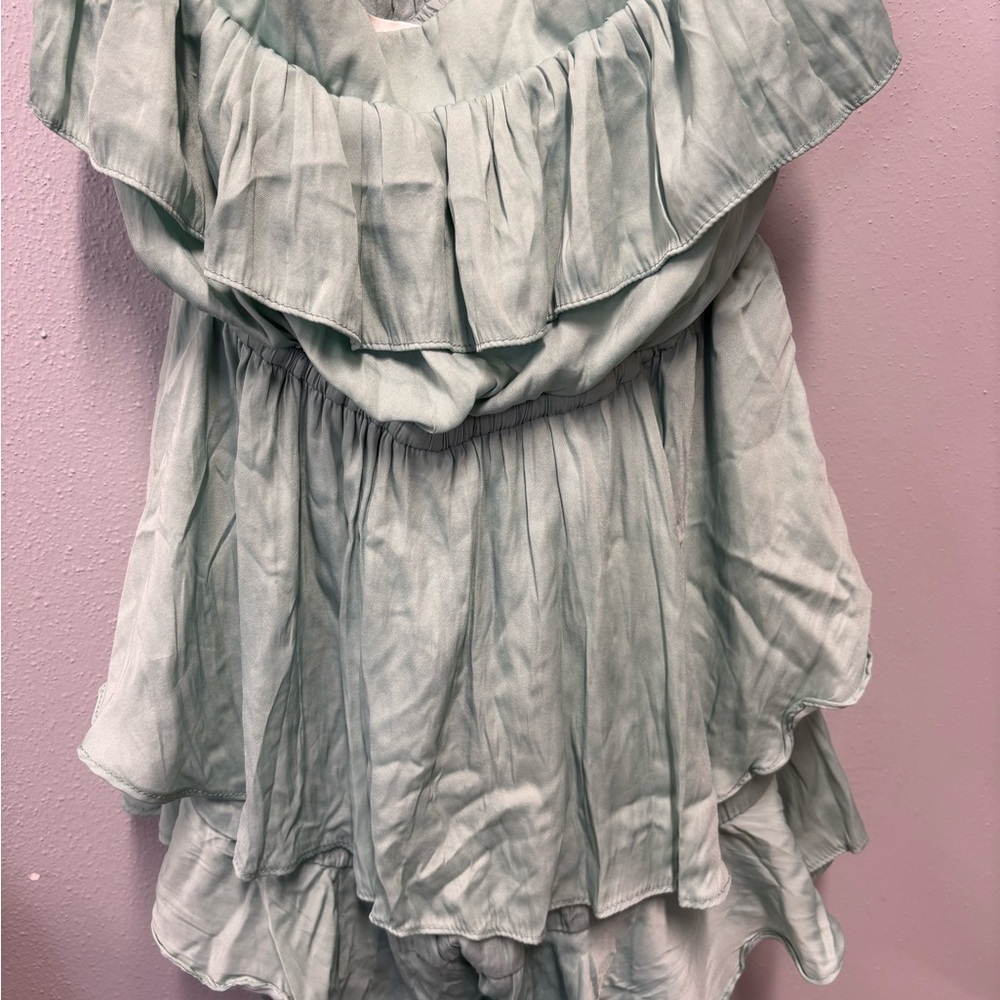 Mustard Seed Mint Green Seafoam Ruffled Romper Summer Open Back Sexy Sleeveless - Picture 8 of 8